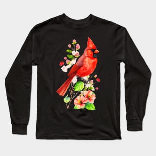 Watercolor Northern Red Cardinal Long Sleeve T-Shirt